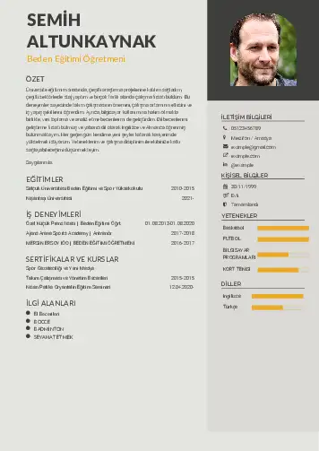 Beden Eğitimi Öğretmeni CV Örnekleri cv indir